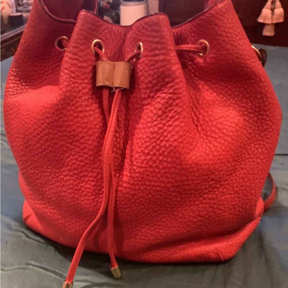Coach Pumpkin Orange Pebbled Leather Drawstring Bucket Bag - Women